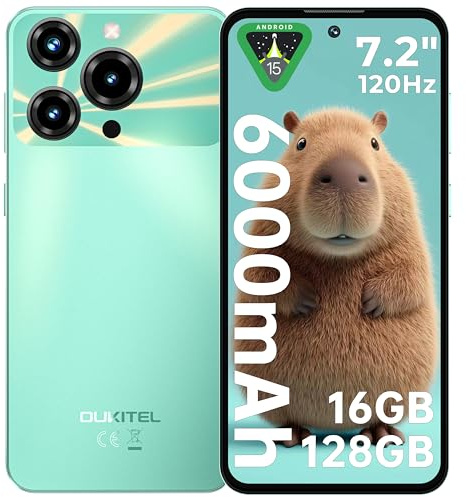 OUKITEL C69 Smartphone Ohne Vertrag - 7,2 Zoll 120Hz Display 6000mAh Akku Handy Ohne Vertrag 64MP+8MP 16GB+128GB/1TB Smartphone Android 15 Simlockfreie Handys Dual SIM 4G Face ID/OTG/GPS/Grün