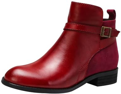 Generisch Mujer Botas De Cuero Talla,Botas Cortas De Invierno Para Mujer,Zapatos Antideslizantes Planos Con Tacón Bloque Botas Casuales Botas De Mujer Botas Calientes, rojo, 41 EU