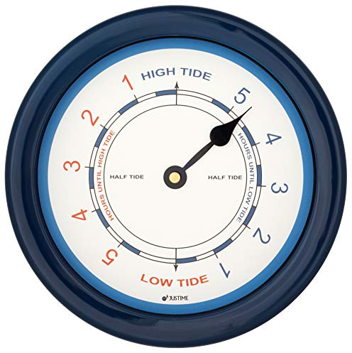 JUSTIME 8.5 Inch Atlantic Tide Clock for East Coast, High Tide Low Tide Clock with Plastic Water Resistant Case, Colorful Graphics Designed Home Wall Décor (TT019 Blue)