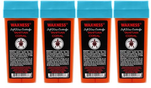 Waxness Tahitian Coral Soft Wax Cartridge โ Pack of 4 ร 3.38 oz (100 g) โ Creamy Roll-On Strip Wax with Strong Grip for Bikini & Coarse Hair, Suitable for Sensitive Skin โ Made in Italy