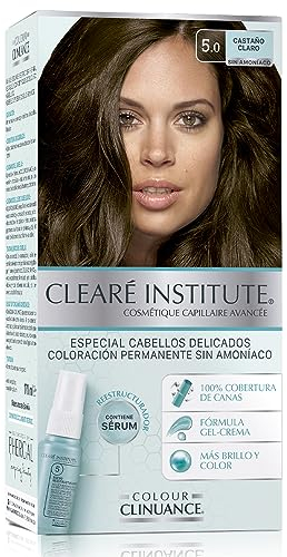 Colour Clinuance, Coloración Capilar Permanente Sin Amoniaco, para Cabellos Delicados, Tinte de Pelo 100% Cobertura de Canas, Incluye Sérum Capilar, Apto Método Curly, 5.0 Marrón Claro, 170 ml