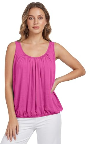 Love My Fashions® Women’s Vest Top Sleeveless Round Scoop Neck Tank Bubble Hem Straps Summer Vest Tops for Women UK Fuchsia Pink