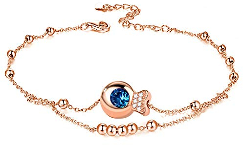 GNOCE Sterling Silber 925 Damen Klassische Fußkettchen Armband Flexibel Verstellbar Bubble Fisch mit Kügelchen Rose Gold Fußkette Modeschmuck für Frau Mädchen (Rosegold)