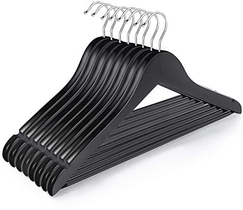 ilauke Kleiderbügel Holz 12er Set mit um 360° drehbarer Haken, rutschfest Bügel Holz für Anzug, Kleider, Kleidung, Mäntel, Jacken, Hemden, Hosen, Schwarz