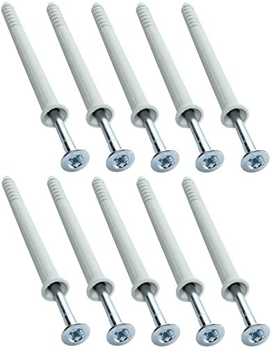 AERZETIX - C49828 - Set di 10 tasselli chiodi in plastica con viti a testa fresata - Ø6x81mm - universali con flangia - per fissaggio in cemento/mattone/pietra