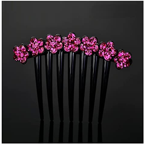 WERWER Erwachsene Temperament Strasshaarkamm Mode vielseitig Sieben Zahn Kammschale Haareinsatzzubehör (Metal Color : A Rose Red)