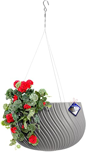 KADAX Hängetopf, Blumenampel mit Kette und Haken, Hängepflanztopf für Rankblumen, Übertopf mit Einsatz, Pflanzen Schutz für Innen- und Außenbereich (∅ 32 cm, Dunkelgrau)