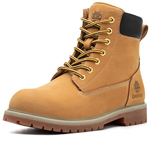 Epochsaga punta morbida Stivali da lavoro classici aggiornati per uomini e donne, pelle pieno fiore impermeabile isolata 6'' (Tan, Adulto, Uomo, 47, Numero, Sistema Taglie Calzature EU, Media)