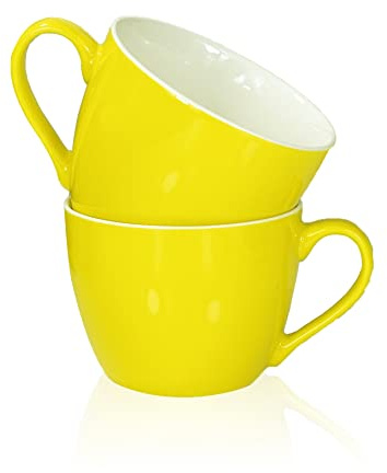 MECOWON 30 OZ Porcelain Coffee Mugs, Set of 2 Large Mugs for Soup, Cereal and Salad (Yellow)