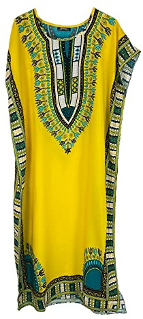 Vestido largo de caftán de algodón para mujer, vestido largo de verano Dashiki africano para playa, amarillo, Talla única