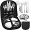 Vusddy Kit de 14 Cubiertos de Camping para 2 Personas, Juego de Vajilla Portátil de Acero Inoxidable para Camping, Picnic y Viajes, con Cuchillo, Tenedor, Cuchara, Abrebotellas y Platos