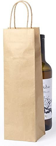 Förpackning med 10 flaskpåsar flaskpåsar presentpåsar naturfärger för vin mousserande och champagne lämpliga återvinningspapper förstärkta handtag 36 x 11 x 10 cm (10)