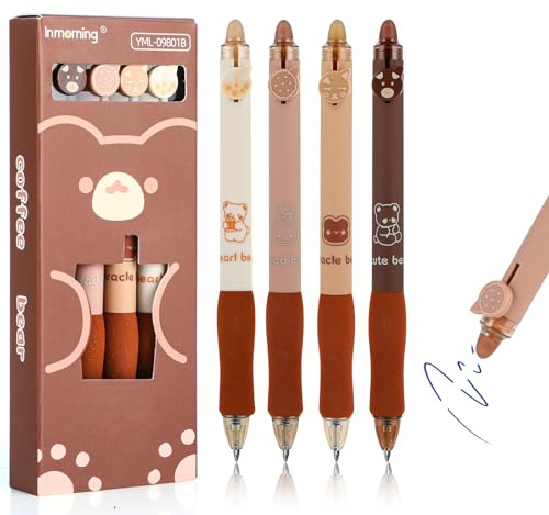 CRESZZLE Set di penne cancellabili, 4 pezzi, con design carino di orso, gomma con inchiostro cancellabile, blu, mina da 0,5 mm, penne gel, penna cancellabile blu, biro cancellabili