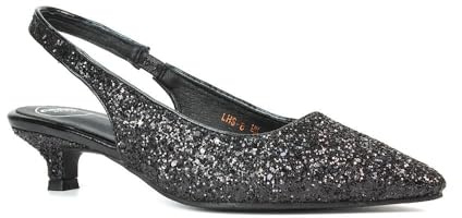 ESSEX GLAM Women's Black Glitter Slingback Court Shoes Ladies Kitten Low Heel Point Toe Classic Wedding Party Evening Closed Toe Pumps Size 5