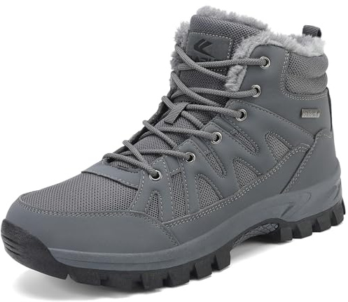 FLARUT Hombre Botas de Invierno Cálido Forro Botas de Montaña Botas de Nieve Botas de Trekking Zapatos de Invierno Botas de Nieve Zapatos al Aire Libre(Gris,43)