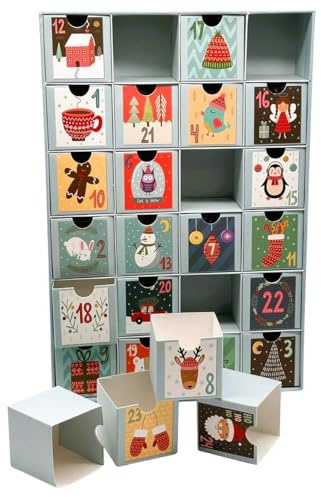 Bambelaa! Calendario dell'Avvento in cartone robusto e plastica 24 scomparti da riempire Decorazione natalizia per bambini e adulti DIY Decorazione festiva dell'Avvento circa 38,5x26x6,5cm