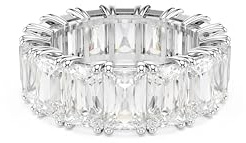 Swarovski Matrix Vittore Ring, Weißer, Rhodinierter Damenring mit Rechteckigen Weißen Kristallen im Baguette-Schliff in Durchgehender Reihe, Größe: 60