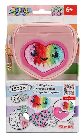 Simba Art und Fun Beadbag Heart, 1500 Perlen, Steckplatte, Pinzette, Bügelplatte, Bügelpapier, Tasche Herzform, 13cm, Anleitung, ab 6 Jahre