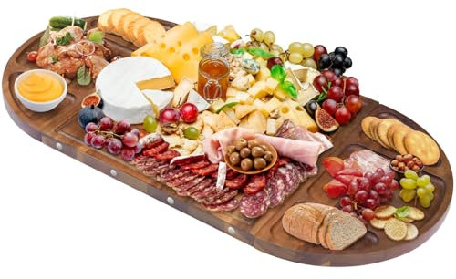 YUANQIAN Grande planche à charcuterie magnétique en bois d'acacia 66 cm x 33 cm, planche à fromage pour le divertissement, belle planche à charcuterie carrée en bois de Noël personnalisée