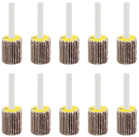 ChgImposs Lot de 10 ponceuses abrasives à lamelles - Grain 80 - Tige de 6 mm - Pour enlever la rouille, l'ébavurage, le meulage et le polissage à plat - 20 mm