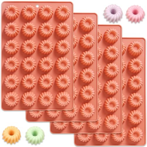 Set di 4 stampi per dolci in silicone, con 24 cavità, in terracotta