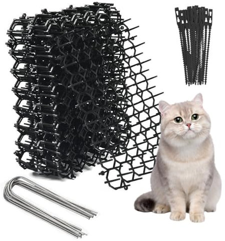 Lunayuomi® 15 Pcs Cat Repellent for Gardens UK, 15.5 * 20cm Cat Repellent Spikes, Anti Cat Dog Deterrent, Prickle Strip Dig Stopper Stirp Pet Deterrent Net with 10 U-Shaped Pegs and 15 Cable Ties