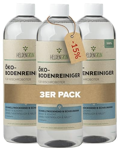Heldengrün® Öko Bodenreiniger für Wischroboter [FRÜHLINGSFRISCHE & BLÜTENDUFT] Dermatologisch getestet - Wischroboter Reinigungsmittel - Streifenfrei & schaumarm - Reiniger Wischroboter - 3 x 1000 ml