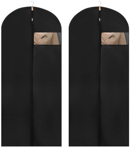 2 Pack Dress Bags Covers Long, PEVA Garment Bags, Dress Covers 60cm*140cm | Waterproof PEVA, Dustproof, Clear Window, Hanger Opening, Reusable for Suits, Shirts, Jackets, Home or Travel Use