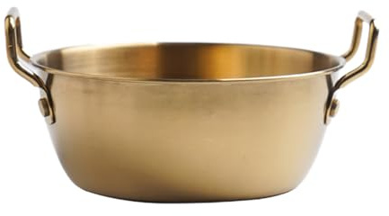 Metallskålar – dubbelöron-pommes-fry-serveringsskål, gyllene, soppfat med | sidohandtag |, nudlar, sallad, dessert, mellanmål, matsal, restaurang, buff