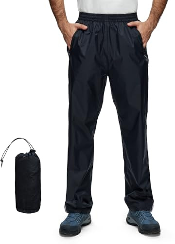 DERW Men's Lightweight Waterproof Overtrousers, Breathable Rain Trousers for Hiking, Walking, Camping & Cycling Black