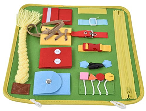 Wakects Planche Sensorielle éducative en Feutre pour bébé, Jouet Montessori en Tricot de Laine Douce avec Boucles, Boutons de Fermeture éclair, Apprentissage des Fruits, motricité pour Les (B)