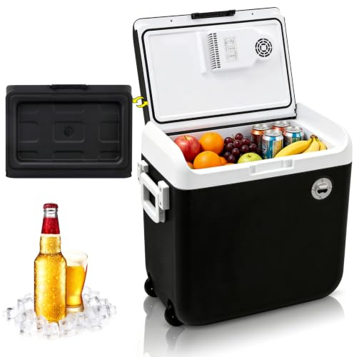 GUIVACI Nevera eléctrica de 40 l – Mini nevera 12/230 V, enfriamiento y calor (hasta 65 °C), modo ECO, para coche, camping y viajes