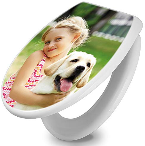 banjado Toilettendeckel mit Absenkautomatik 44,5x37cm / WC Sitz mit Absenkautomatik/Toilettensitz Duroplast mit Edelstahl Scharnieren/Klodeckel mit Absenkautomatik Motiv Wunschmotiv