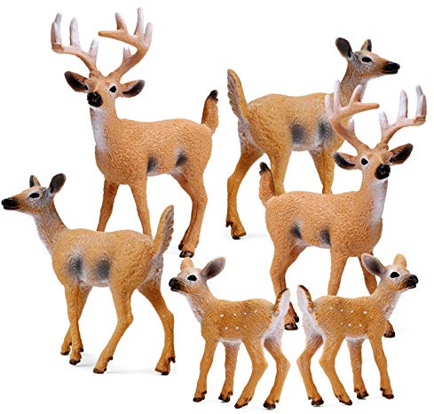 RESTCLOUD Deer Figurines Cake Toppers, Deer Toys Figure, Small Woodland Animals Set of 6
