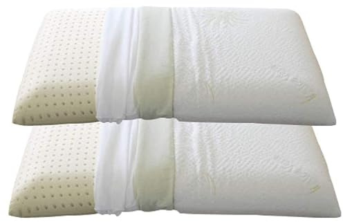 Evergreenweb - Coppia Cuscini Lattice 100% con Fodera Aloe Vera e Cotone Naturale, Cuscino Detraibile h 12 cm, Tessuto Sfoderabile e Lavabile, Guanciali Letto Ortopedici per Tutti Materassi