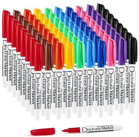 Volcanics Whiteboard Pens Dry Erase Markers Dry Wipe Pen 80 Pack Assorted Colours For Home School and Office