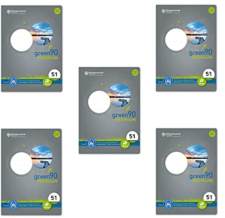 Staufen premio Oktavheft - 5 Hefte je 32 Blatt, DIN A6, Lineatur 51 (7mm liniert), 90g/m² Recyclingpapier, runde Ecken verhindern „Eselsohren“