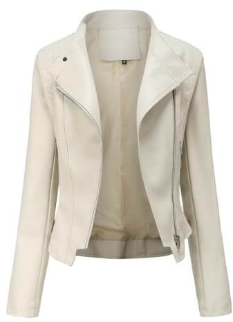 YYNUDA Läderjacka biker lapel bikerjacka dam jacka bomber flygare lätt motorcykelrock vår/höst, Beige färg, XL