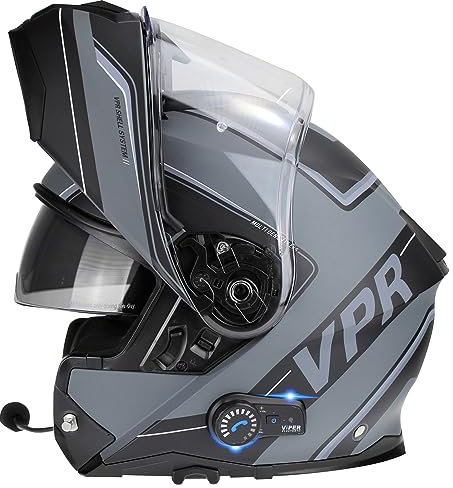 ViPER RSV191 Flip up Motorcycle Helmet with Blinc Bluetooth - Modular Double Visor Motorbike Helmets - Microphone Dual Speaker for Hands & Noise Free Automatic Answering ECE/ACU Gold Approved (Raze Gr