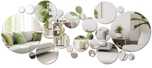 DIBALIYI 32 Pcs Acrylic Mirror Wall Stickers, Removable Wall Decal Mirror Set, Bathroom Wall Sticker Art, Circle Ceiling Mirrors for Bedroom, Home, Living Room, Sofa TV Background Decor (Small)