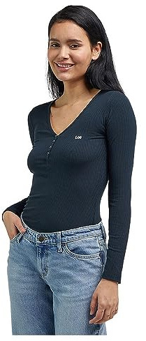Lee Maglietta da Donna LS Henley, Nero, M