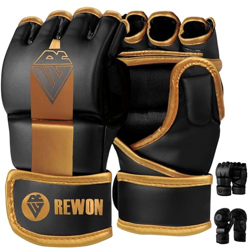 REWON Guantes MMA, Artes Marciales Sparring Grappling Muay Thai Entrenamiento Kickboxing, Saco de Boxeo de Guantes para Hombres Mujeres