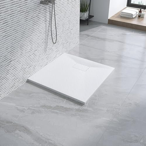 Duschwanne 80x80 cm ebenerdig Steinoptik Anti-Rutsch Zuschneidbar ohne Siphon und Ablaufgarnitur