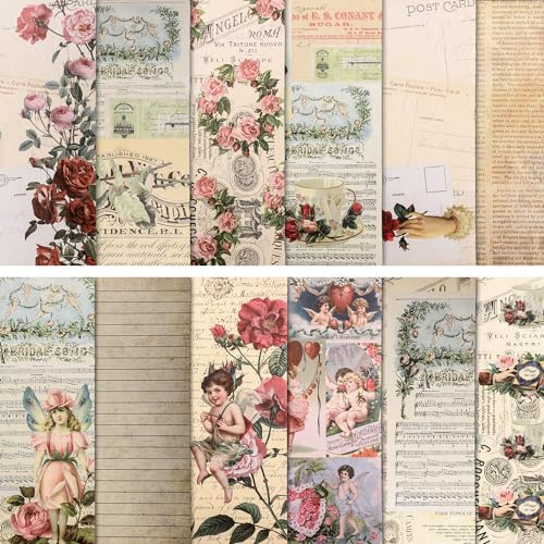 24uds Papel Artesanal Decorativo de San Valentín, 12 Diseños Vintage Scrapbook Paper Estética Papel de Álbum de Recortes Vintage para Álbumes de Recortes Manualidades Decoración Fotográfica