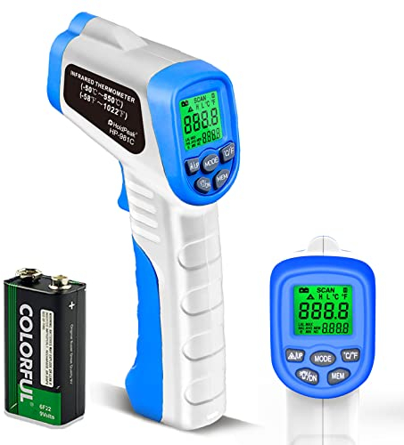 Thermomètre Infrarouge H HOLDPEAK Numérique Thermometre Infrarouge Sans Contact Thermomètre Laser -58℉~1022℉, Émissivité Réglable, Pour Cuisine/Barbecue, avertissement de température élevée et basse