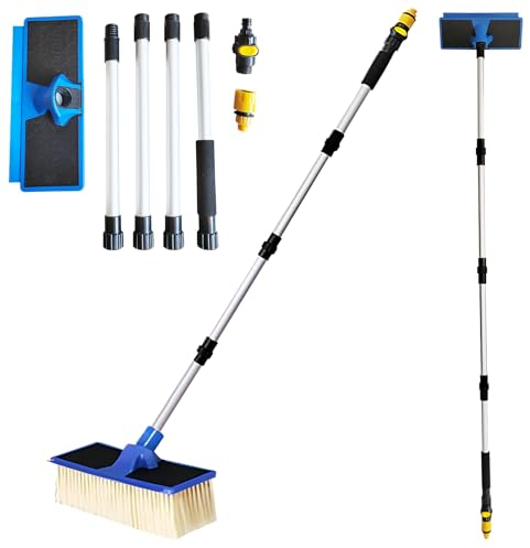 Yarteim Waschbürste Auto mit Wasseranschluss, Autowaschbürste mit Stiel 55-168cm, LKW Waschbürste mit Schlauchanschluss, Autobürste Waschbürste Teleskop, Wasserbürste Auto (blau)