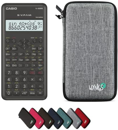 Casio fx-82MS 2nd Edition con Funda Protectora WYNGS Gris Claro - Calculadora Científica - Paquete Básico