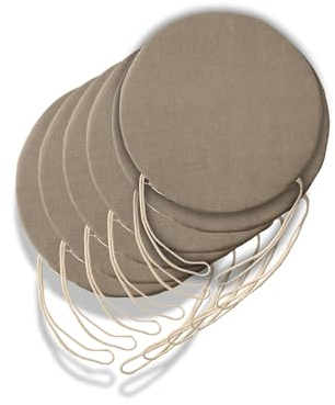6 Cuscini Rotondi per Sedia Cucina Sfoderabili, Cuscini per sedie soggiorno - Cuscini da sedia con Laccetti made in Italy - Spessore 3 cm - Decorazioni casa (Beige, Diametro 40 cm)