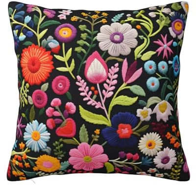 Mexpekil Fundas de cojín bordadas con flores bordadas, fundas de cojín decorativas para sofá, jardín, exterior, funda de cojín de 40 x 40 cm