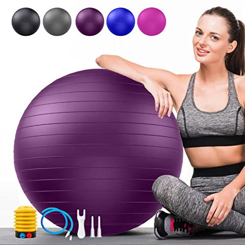 Soft Palla da Pilates Grande, Anti-scoppio Fitball Sostegni 2200lbs, Fit Ball Palloni w/Pompa, Yoga Softball per Fitness Ginnastica Gravidanza Ritmica Fisioterapia Bambina (Ufficio & Casa & Scuola)